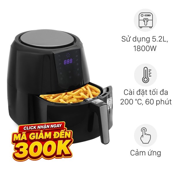 Nồi chiên không dầu Lock&Lock 5.2 lít EJF357BLK