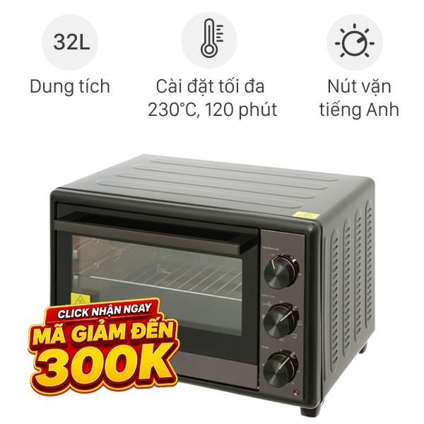 Lò nướng thùng Electrolux 1800W EOT3218XG 32 lít