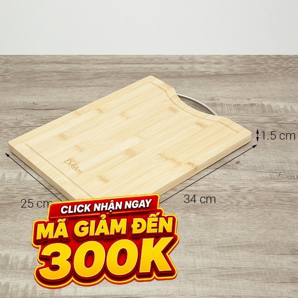 Thớt thái tre chữ nhật 34 x 25 cm Delites BG21013