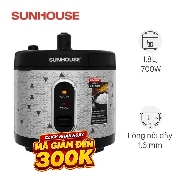 Nồi cơm nắp gài Sunhouse 1.8 lít SHD8630