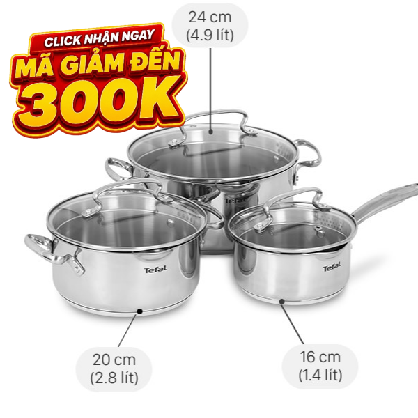 Bộ nồi quánh inox Tefal Duetto Plus G719S674