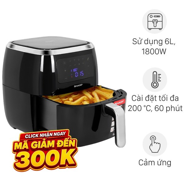 Nồi chiên không dầu Sharp 6.8 lít KF-AF68EPV-BK