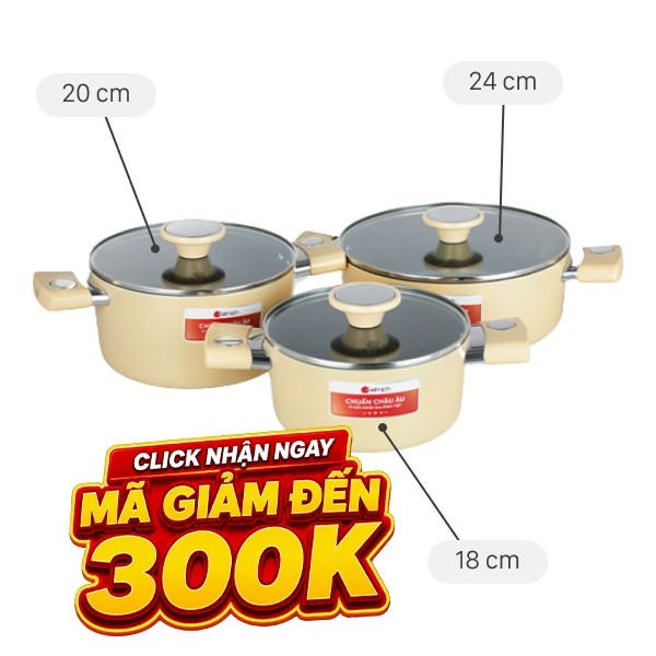 Bộ 3 nồi nhôm chống dính Elmich EL-5112YA