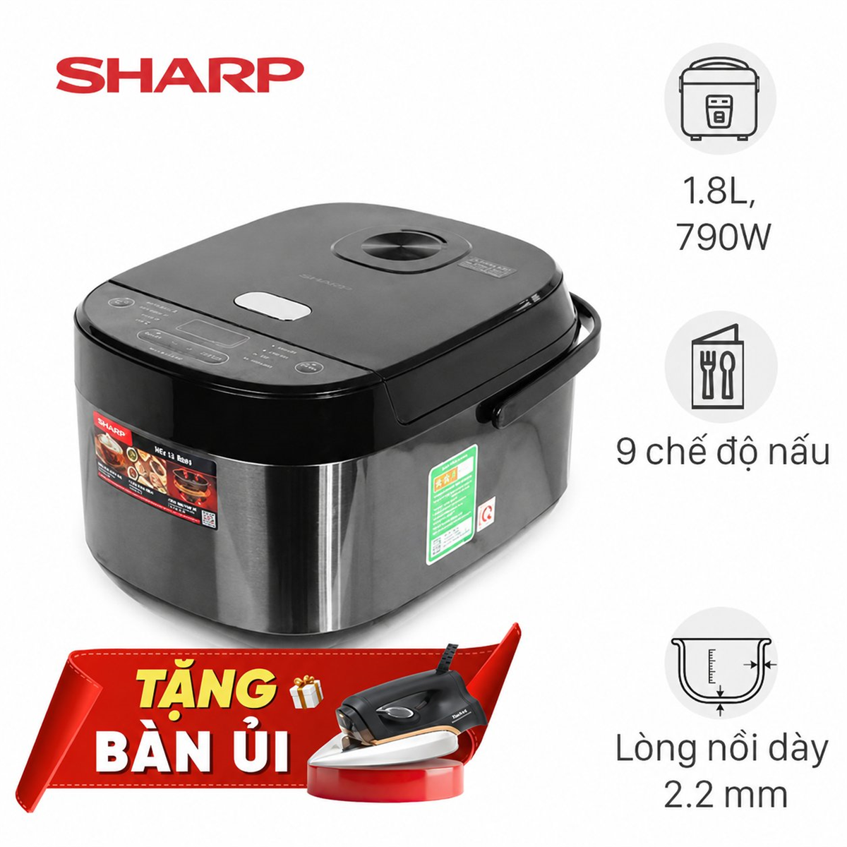 Nồi cơm điện tử Sharp 1.8 lít KS-COM194EV-BK