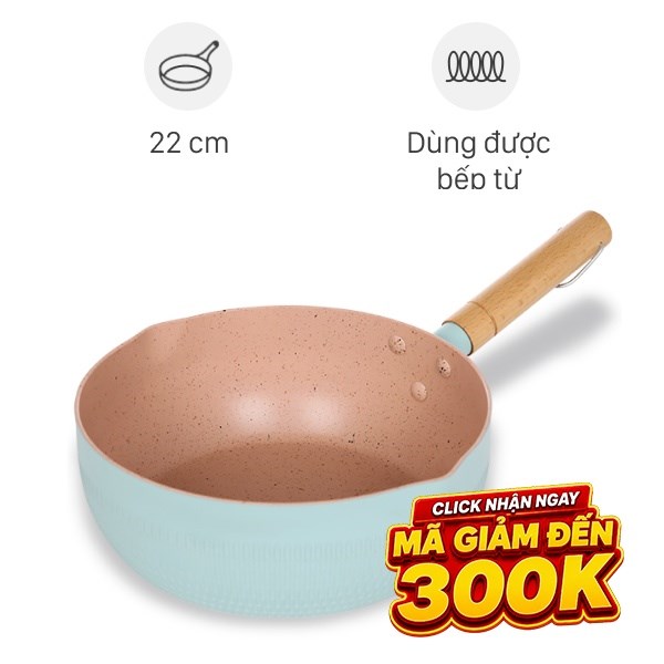 Chảo nhôm sâu chống dính đáy từ Delites RLN-5022