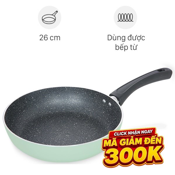 Chảo nhôm chống dính vân đá đáy từ 26 cm Elmich Colosseum Y1 EL-3720 Xanh mint