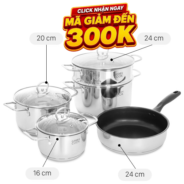 Bộ nồi chảo inox 5 đáy Green Cook GCS241-T1