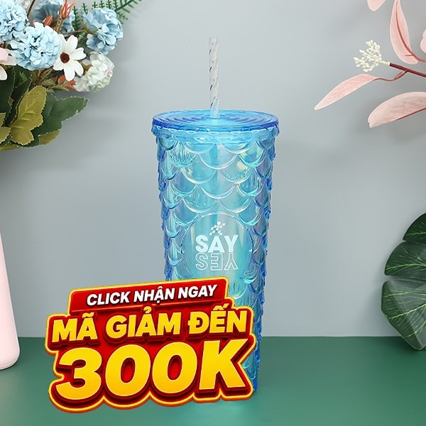 Ly nhựa 2 lớp kèm ống hút 700 ml DMX K700PP59 Xanh dương