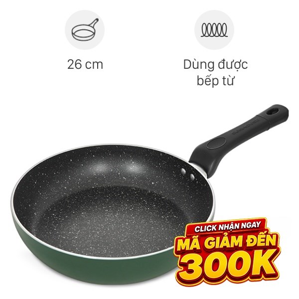 Chảo nhôm chống dính vân đá đáy từ Sunhouse SH26G