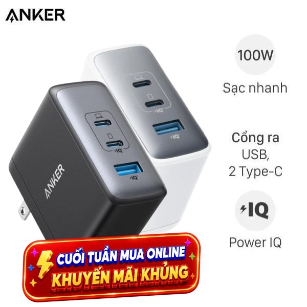 Adapter Sạc 3 cổng USB Type C IQ3 100W Anker A2145