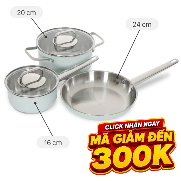 Bộ nồi chảo quánh inox 3 đáy Sunhouse SHG608