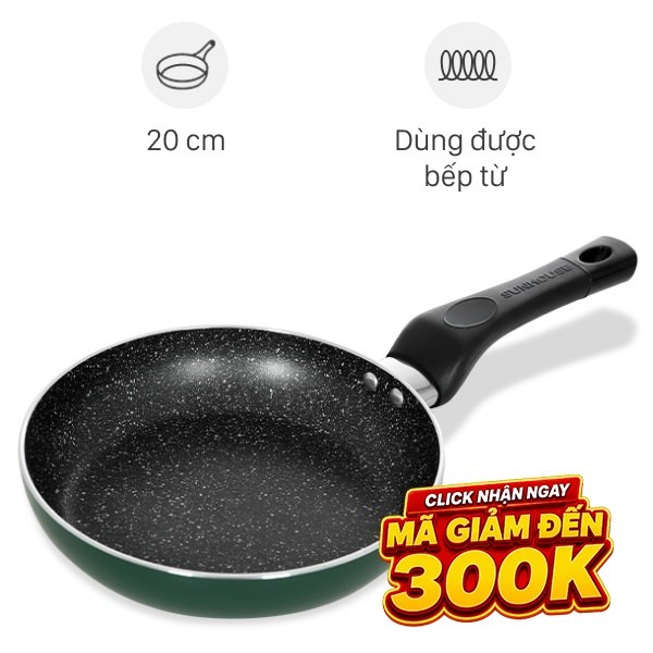 Chảo nhôm chống dính vân đá đáy từ Sunhouse SH20G