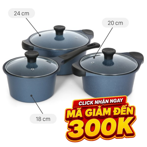 Bộ nồi quánh nhôm chống dính Supor DuraRock H23102-T1