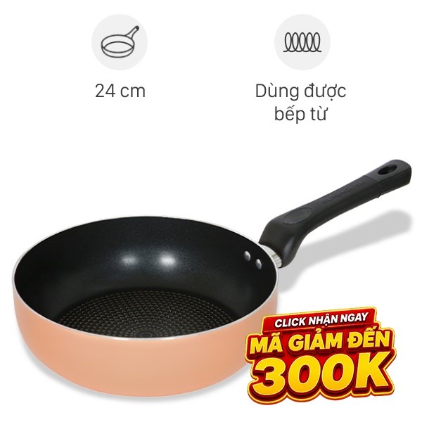 Chảo nhôm sâu chống dính vân đá đáy từ Sunhouse SHS24MPT