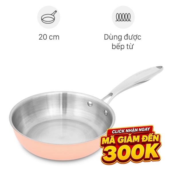 Chảo inox 3 lớp nguyên khối đáy từ 20 cm Sunhouse IN20M6P