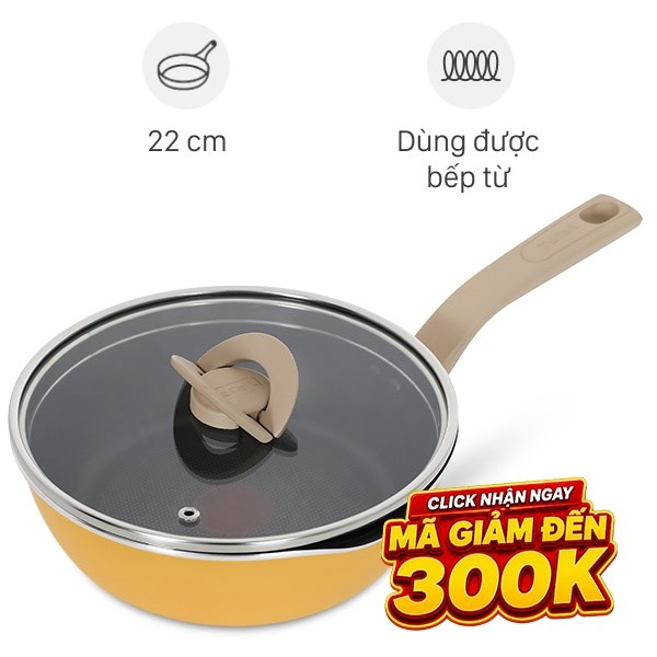 Chảo nhôm sâu chống dính đáy từ Tefal G1802524 vàng
