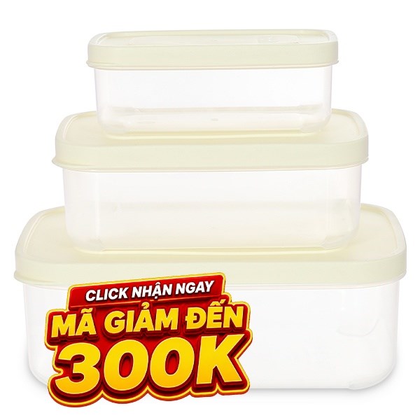Bộ 3 hộp đựng thực phẩm nhựa Inochi Hokkaido HIN.HOCN.BO02 Kem