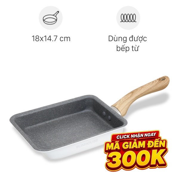 Chảo nhôm chống dính vân đá đáy từ Sunhouse SHM18V