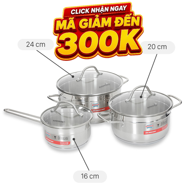 Bộ nồi quánh inox 5 đáy Sunhouse SHG669
