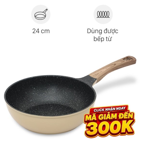 Chảo nhôm sâu chống dính vân đá đáy từ Sunhouse SBDS24M