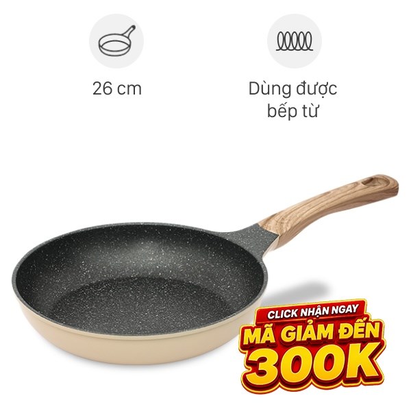 Chảo nhôm chống dính vân đá đáy từ Sunhouse SBDS26M