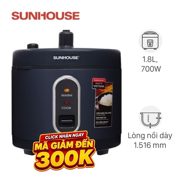 Nồi cơm nắp gài Sunhouse 1.8 lít SHD8632