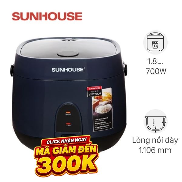 Nồi cơm nắp gài Sunhouse 1.8 lít SHD8611N