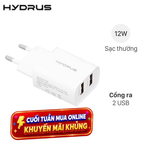 Sạc 2 cổng Hydrus ZC102E