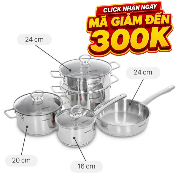 Bộ nồi chảo quánh inox Sunhouse SHG991