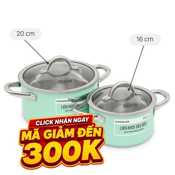 Bộ 2 nồi inox 3 đáy Sunhouse Mama SHG702