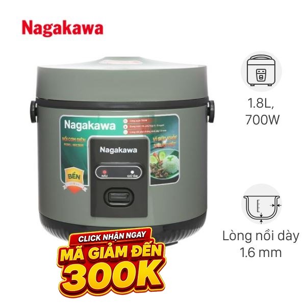Nồi cơm nắp gài Nagakawa 1.8 lít NRC3836