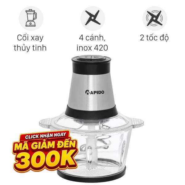 Máy xay thịt đa năng Rapido RMC-300D4 300W 2 lít