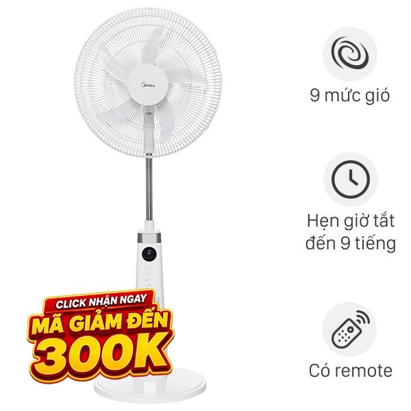 Quạt sạc điện Midea  5 cánh MFS180D0BPW 30W