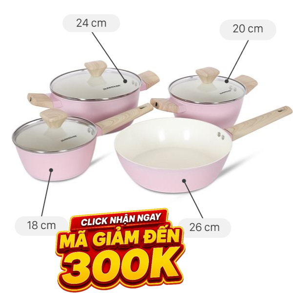 Bộ 4 nồi chảo quánh nhôm Sunhouse SHG7979MP4