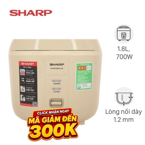Nồi cơm nắp gài Sharp 1.8 lít KS-PR18ETV-VA