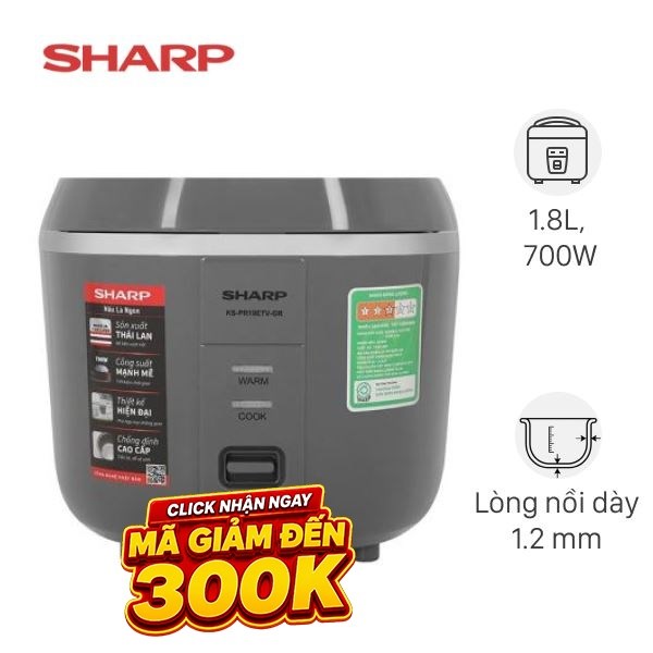 Nồi cơm nắp gài Sharp 1.8 lít KS-PR19ETV-GR