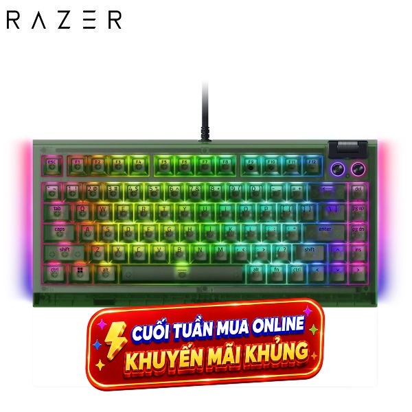 Bàn Phím Cơ Có Dây Gaming Razer BlackWidow V4 75% Phantom Green Edition