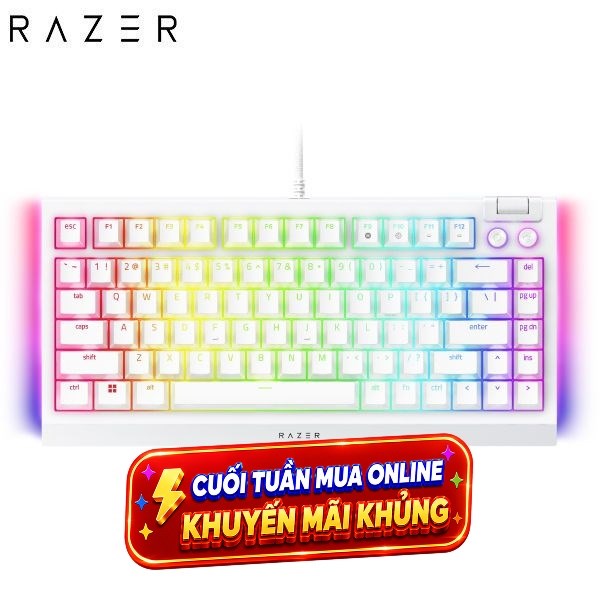 Bàn Phím Cơ Có Dây Gaming Razer BlackWidow V4 75% White Edition