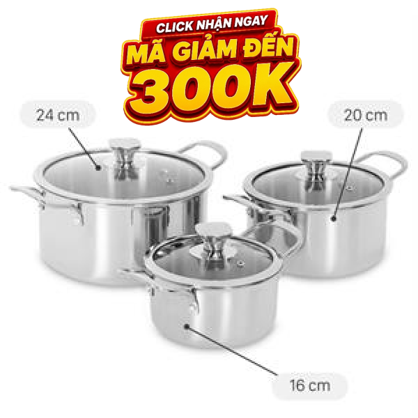 Bộ 3 nồi inox 3 lớp AVA HH-001S