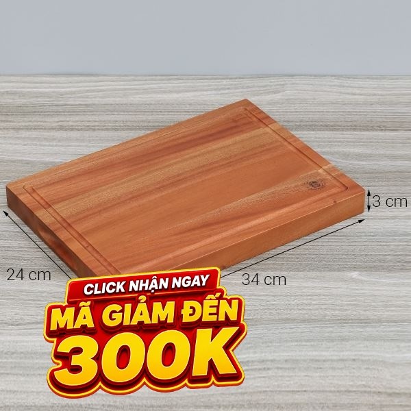 Thớt chặt gỗ xà cừ chữ nhật 34 cm Trường Sơn RT340