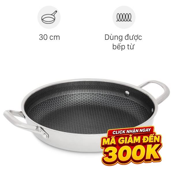 Chảo inox nguyên khối chống dính đáy từ AVA TC-TASJG30