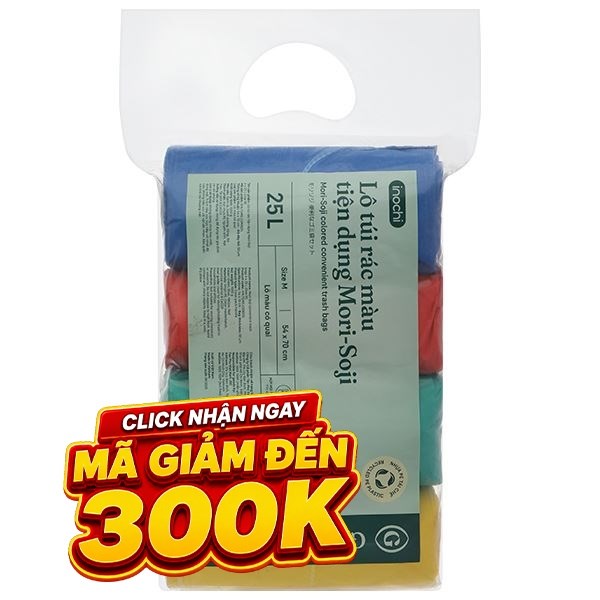 Túi rác tự hủy sinh học Inochi Mori-Soji 23.5 x 5.5 cm*1000gr nhiều màu