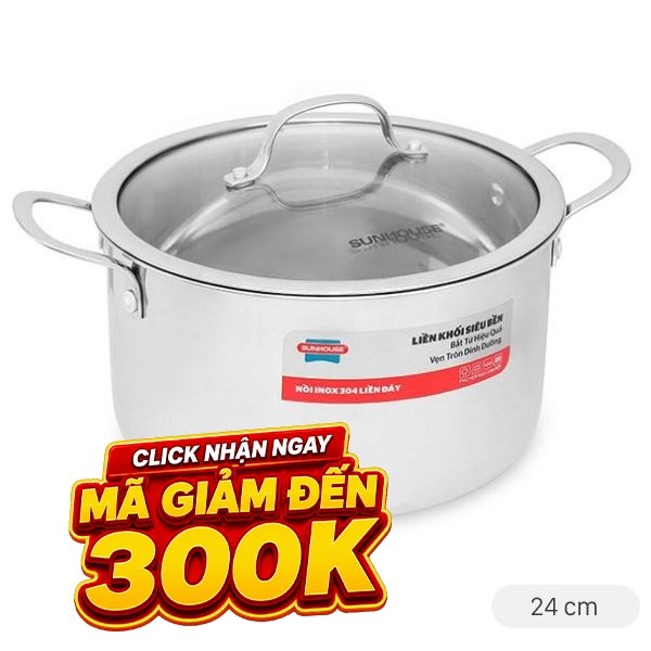 Nồi Inox 3 lớp nguyên khối Sunhouse SHG706-24