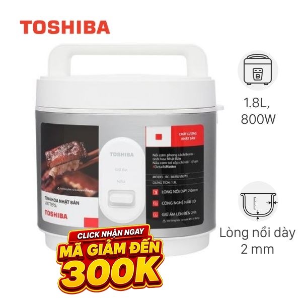 Nồi cơm nắp gài Toshiba 1.8 lít RC-18JRUVN(W)