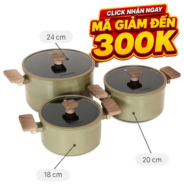 Bộ 3 nồi nhôm chống dính Sunhouse Titanium Plasma ST2210P