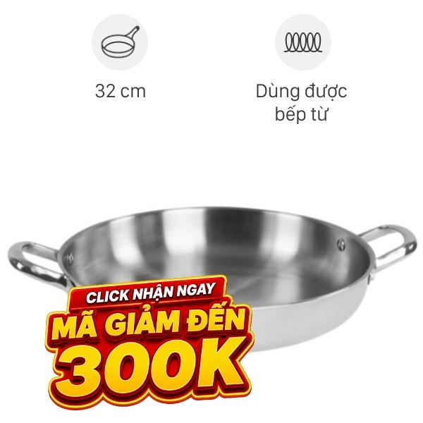 Chảo inox nguyên khối đáy từ Pramie PP3041301-32