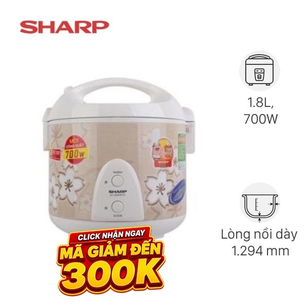 Nồi cơm nắp gài Sharp 1.8 lít KS-N191ETV