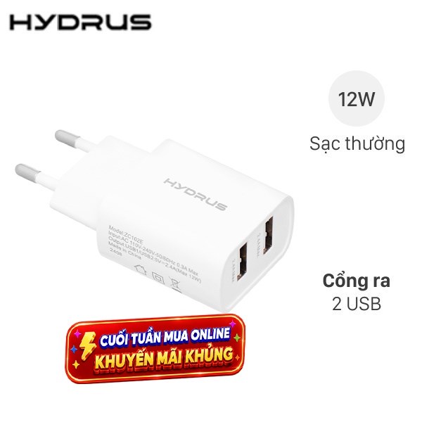 Sạc 2 cổng Hydrus ZC102E