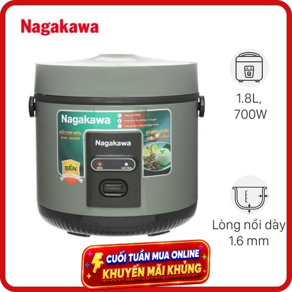 Nồi cơm nắp gài Nagakawa 1.8 lít NRC3836