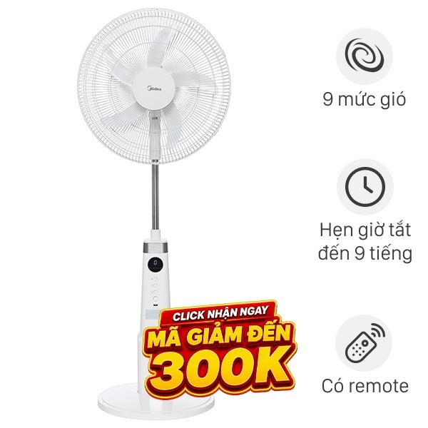 Quạt sạc điện Midea  5 cánh MFS180D0BPW 30W